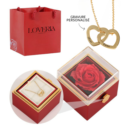 Coffret Rose Éternelle & Collier Gravé