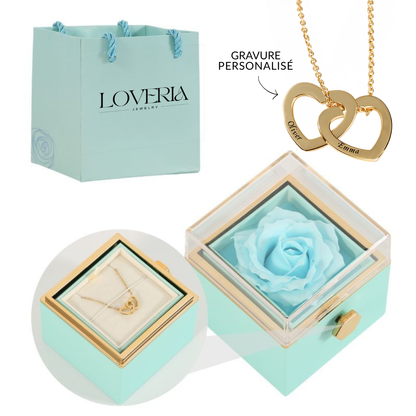 Coffret Rose Éternelle & Collier Gravé