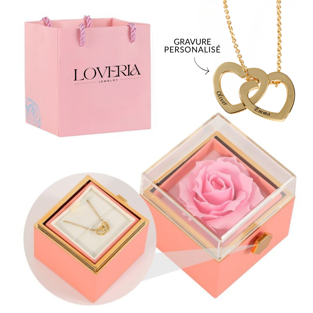 Coffret Rose Éternelle & Collier Gravé