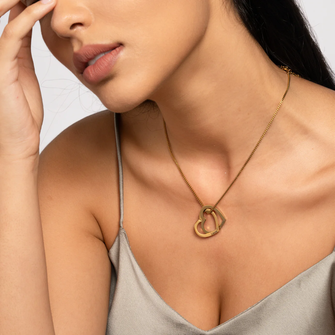 Collier Gravé - Double coeur